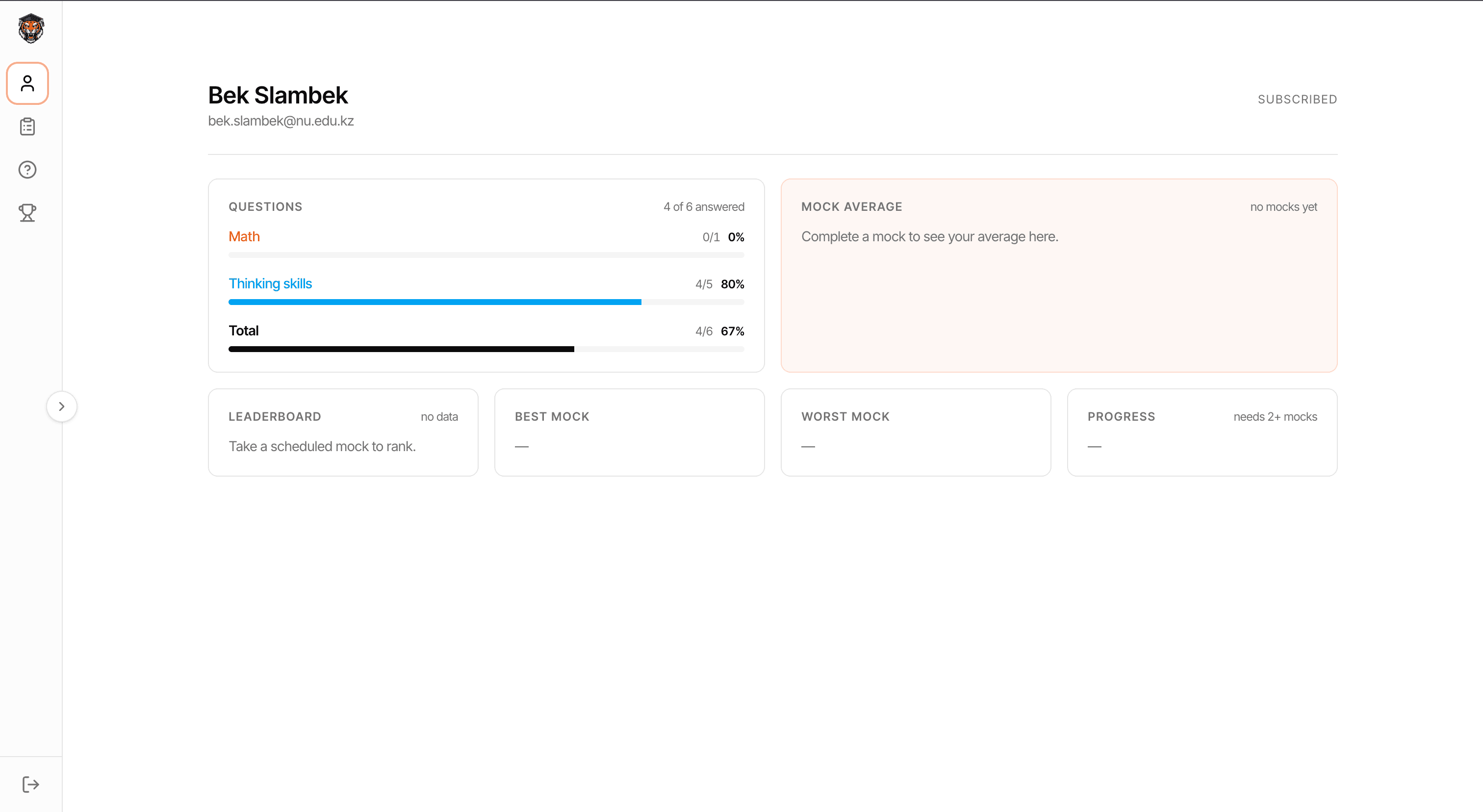 TigerZnuet student dashboard preview